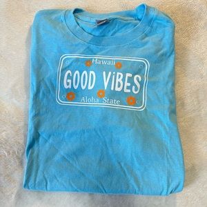good vibes blue tee size medium
